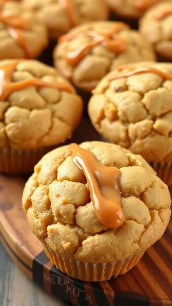 Erdnussbutter Muffins mit Karamell-Topping