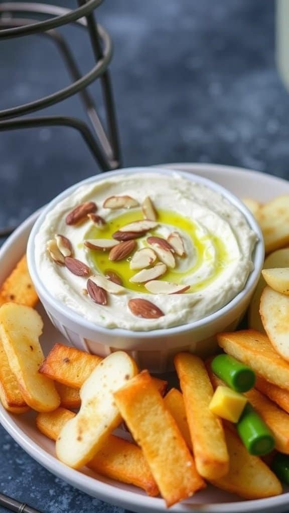 Cremiger Blumenkohl-Dip mit Gemüse und Snacks