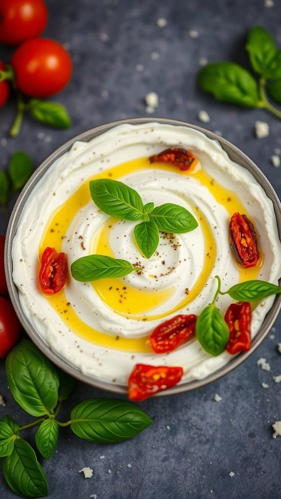 Mediterraner Tomaten-Feta-Dip mit getrockneten Tomaten