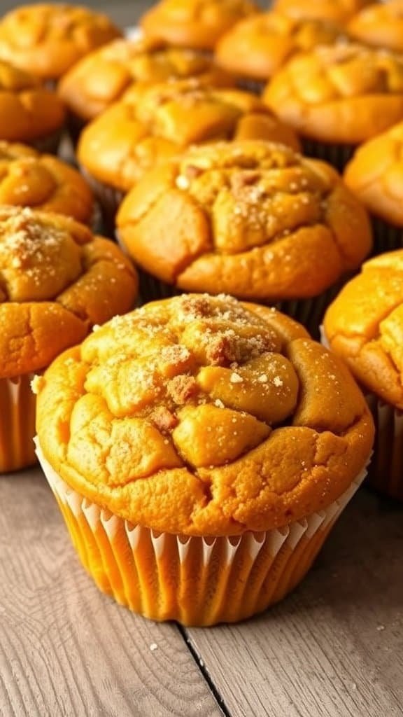 Saftige Kürbis-Muffins auf einem Holzbrett