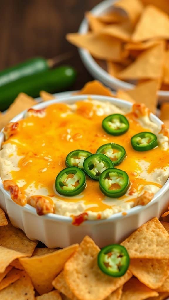 Ein leckerer würziger Jalapeño-Popper-Dip mit Tortilla-Chips