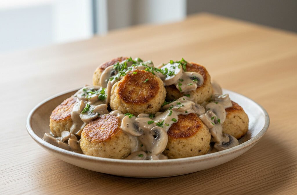 Brezn-Knödel mit Champignonsoße