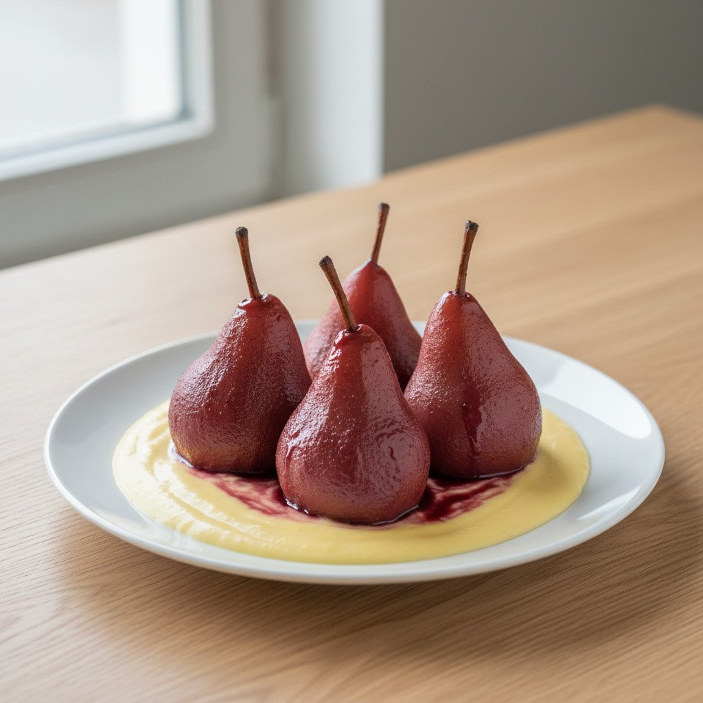 Glühwein-Birnen mit Vanillesoße Glühwein-Birnen mit Vanillesoße