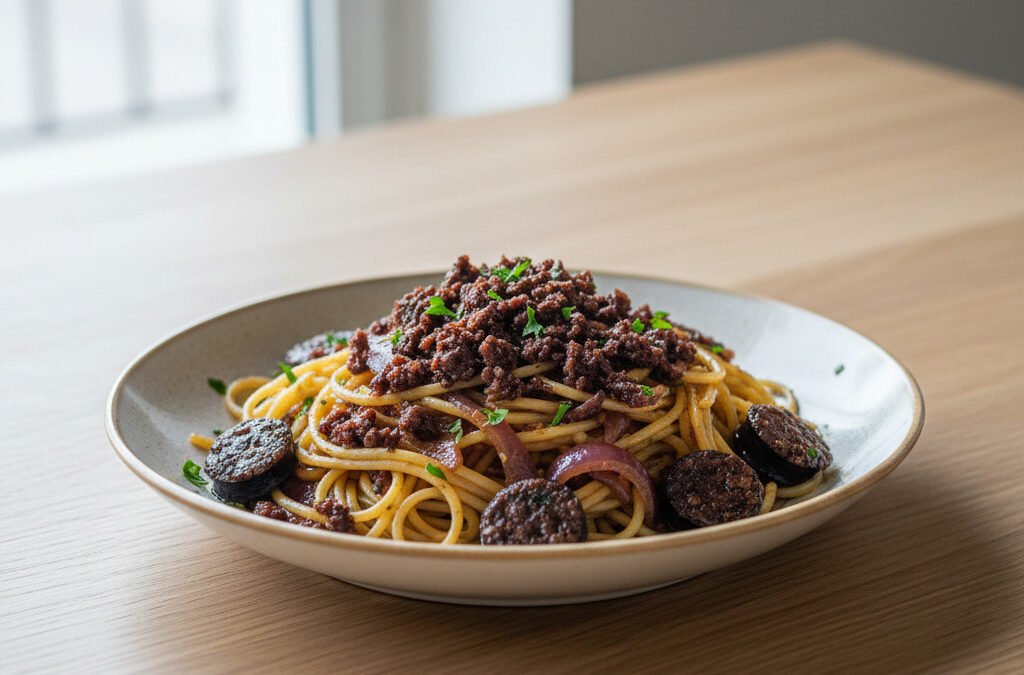 Gruselige Blutwurst-Spaghetti