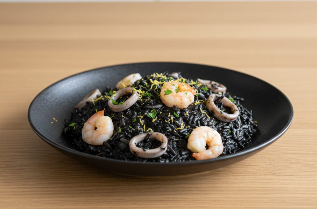 Schwarzes Tintenfisch-Risotto