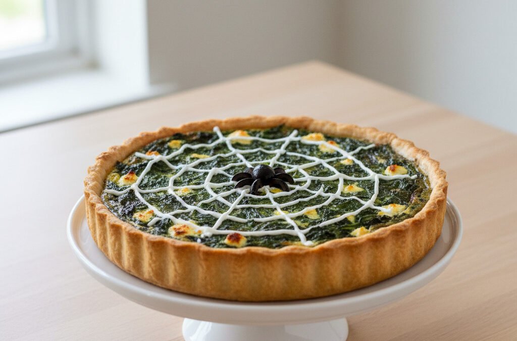 Spinnennetz-Quiche mit Spinat und Feta