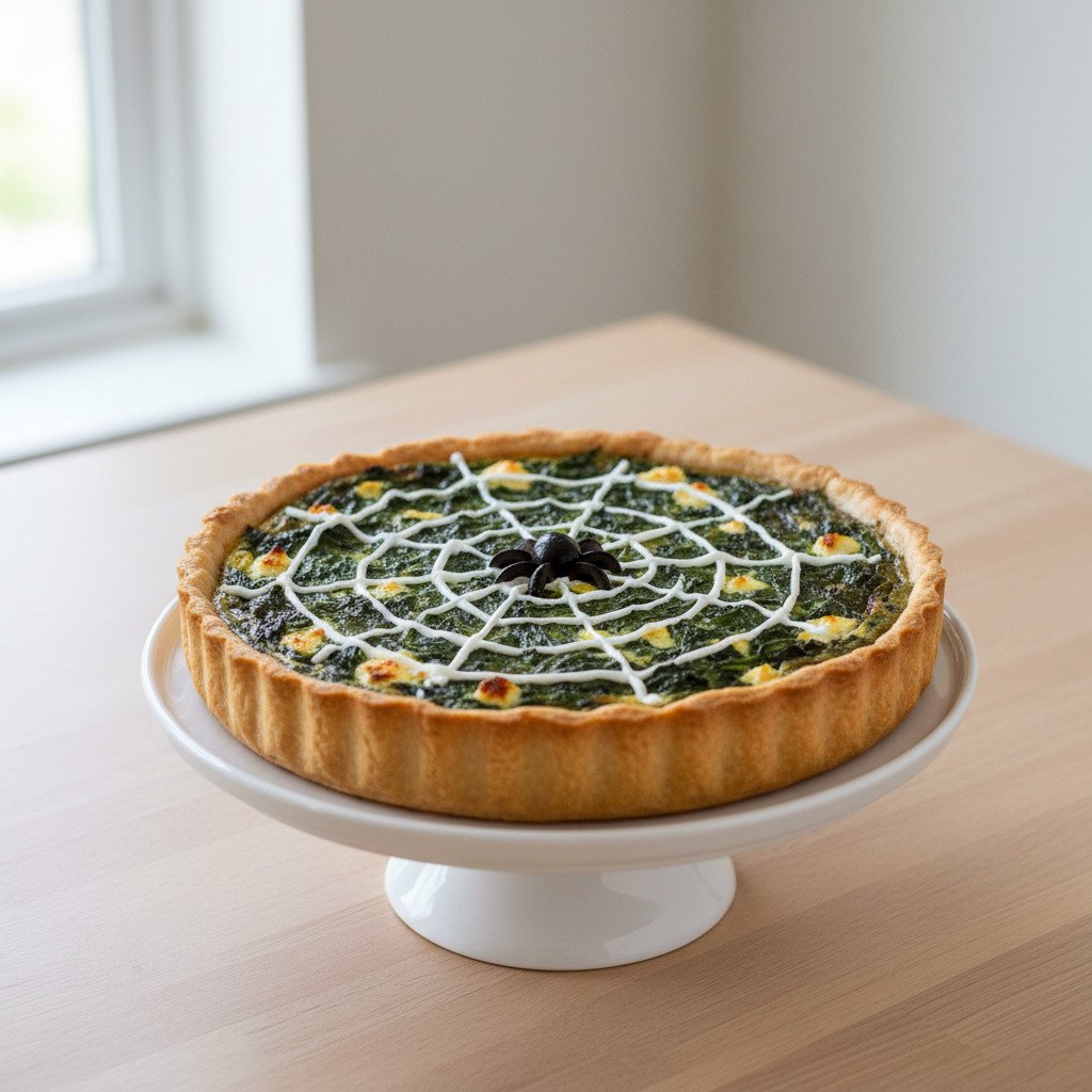 Spinnennetz-Quiche mit Spinat und Feta Spinnennetz-Quiche mit Spinat und Feta